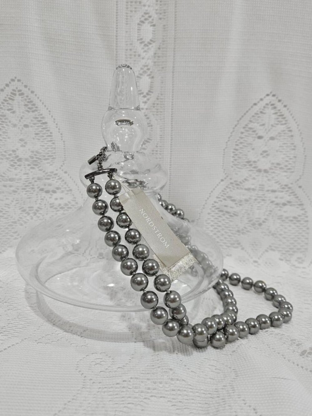 New NORDSTROM GREY DOUBLE STRAND KNOTTED FAUX PEARL NECKLACE CHOKER